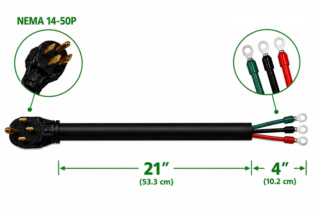 EVGreen 25" NEMA 14-50P EV Ring Cord, 40A/50A