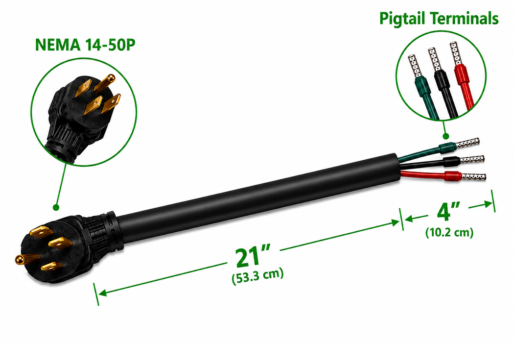 EVGreen 25" NEMA 14-50P EV Pigtail Cord, 40A/50A