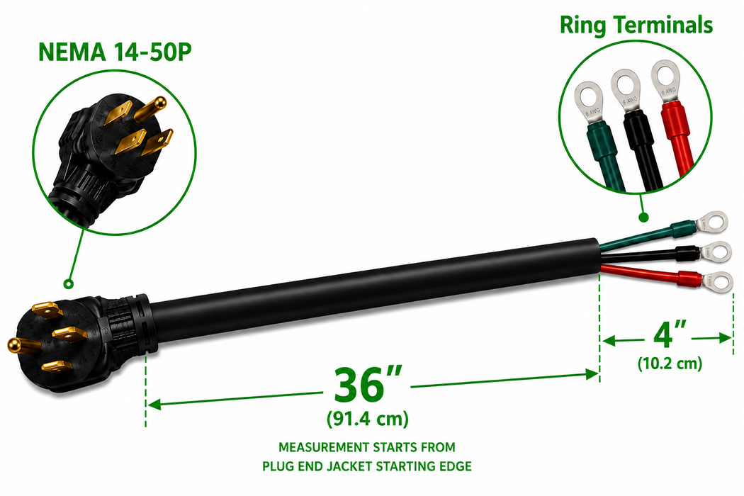 EVGreen 40" NEMA 14-50P EV Ring Cord, 40A/50A